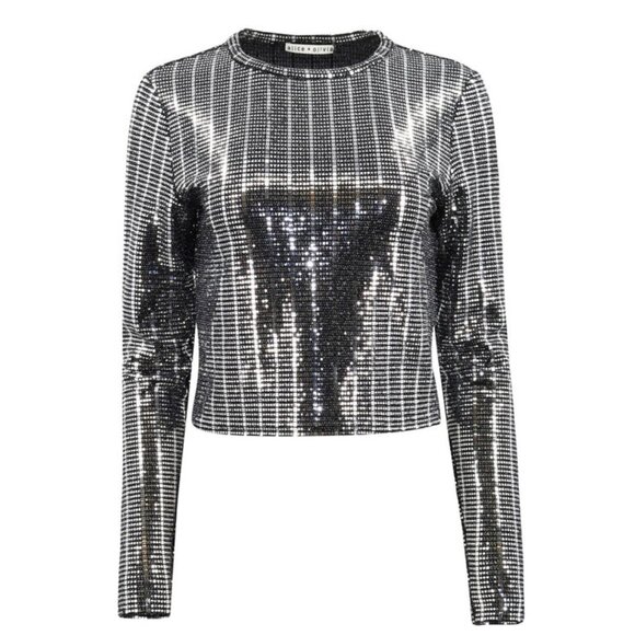 Alice + Olivia Delaina Sequined Long-Sleeve Top - Picture 2 of 7